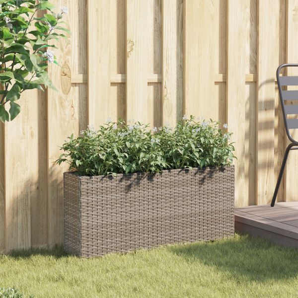 vidaXL Jardinière avec 2 pots gris 90x20x40 cm résine tressée