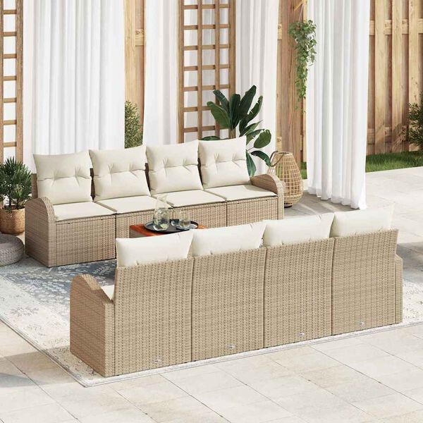 vidaXL Ensemble de canap&eacute; de jardin 9 pcs Beige et cr&egrave;me polyrotin