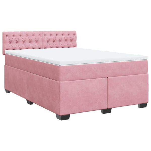 vidaXL Sommier &agrave; lattes de lit et matelas rose fonc&eacute; 140x200cm velours