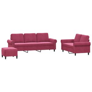 vidaXL Ensemble de canapés 3 pcs avec coussins Rouge bordeaux Velours