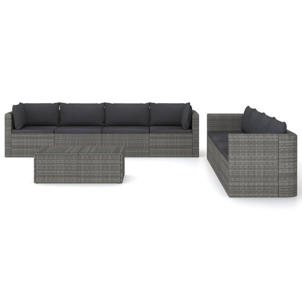 vidaXL Salon de jardin 9 pcs avec coussins Résine tressée Gris