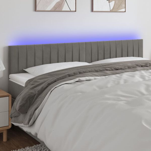 vidaXL T&ecirc;te de lit &agrave; LED Gris clair 160x5x78/88 cm Velours