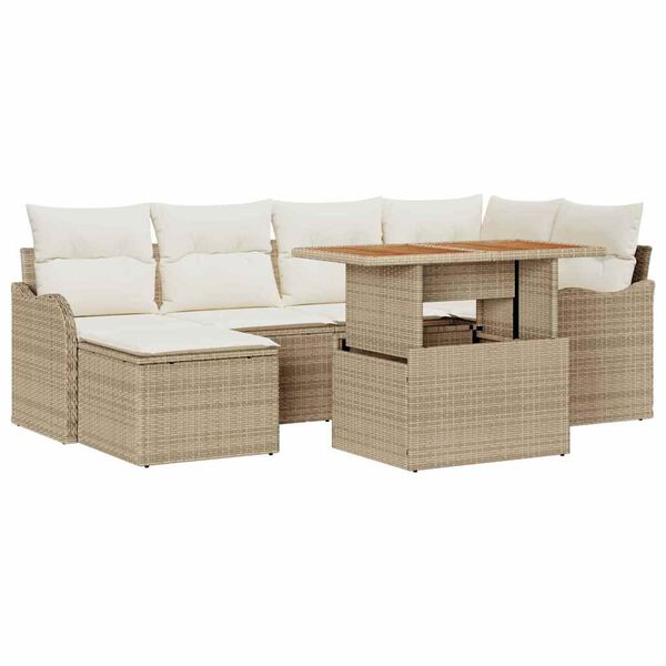 vidaXL Ensemble de canap&eacute; de jardin 7 pcs Beige Poly rotin