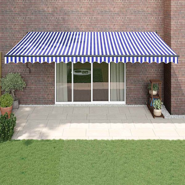 vidaXL Auvent r&eacute;tractable automatique bleu et blanc 5x3 m