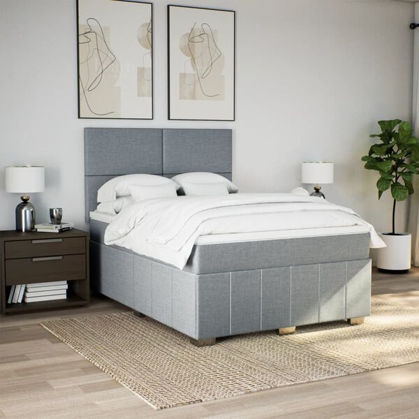 vidaXL Sommier &agrave; lattes de lit avec matelas Gris clair 140x200cm Tissu