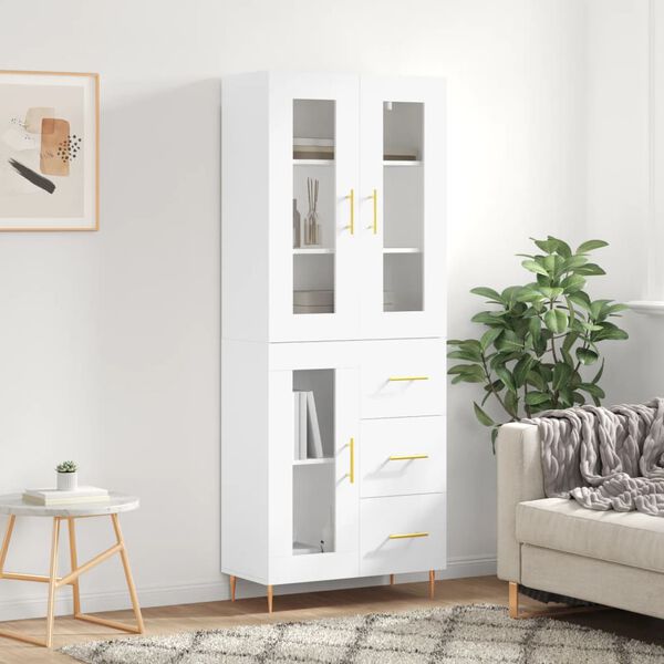 vidaXL Buffet haut Blanc 69,5x34x180 cm Bois d'ing&eacute;nierie