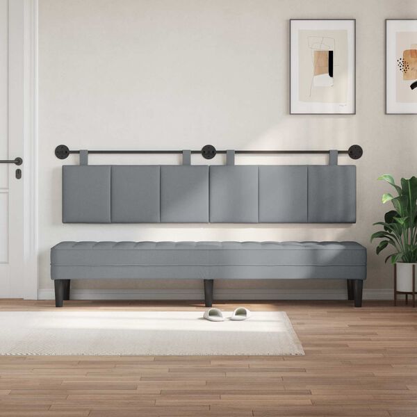 vidaXL T&ecirc;te de lit suspendue Ray&eacute; Gris clair 210 x 55 x 5 cm tissu