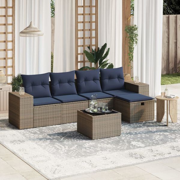 vidaXL Salon de jardin 6 pcs avec coussins gris r&eacute;sine tress&eacute;e