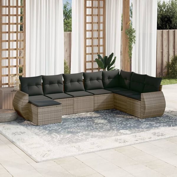 vidaXL Salon de jardin 8 pcs avec coussins gris r&eacute;sine tress&eacute;e