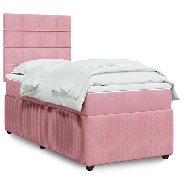 vidaXL Sommier &agrave; lattes de lit avec matelas Rose 90x200 cm Velours