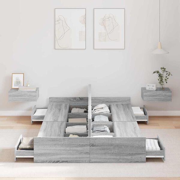 vidaXL Cadre de lit avec rangement Gris Sonoma 120 x 200 cm