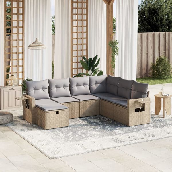 vidaXL Salon de jardin avec coussins 7pcs m&eacute;lange beige r&eacute;sine tress&eacute;e