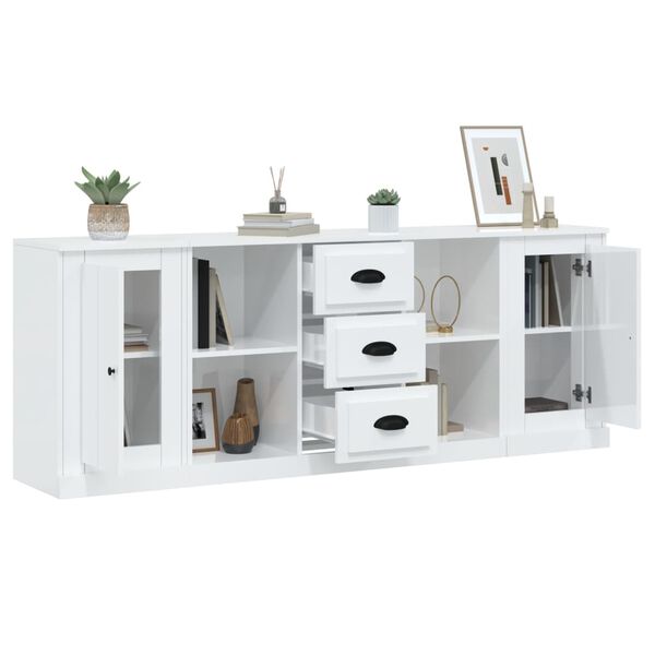 vidaXL Buffets 3 pcs blanc brillant bois d'ing&eacute;nierie
