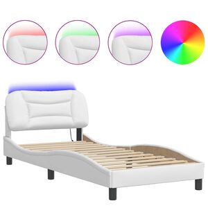 vidaXL Cadre de lit avec LED sans matelas Hvar blanc 90x190 cm