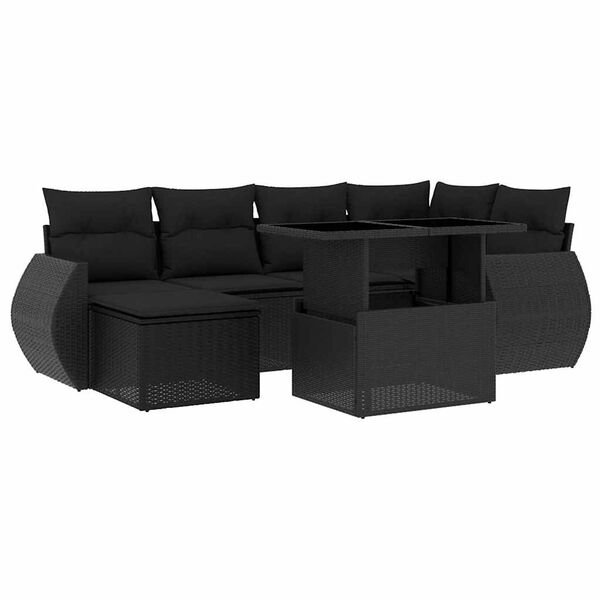 vidaXL Salon de jardin 7 pcs avec coussins noir résine tressée