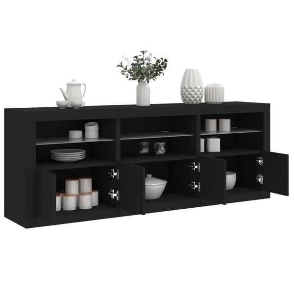 vidaXL Buffet avec lumières LED noir 181,5x37x67 cm