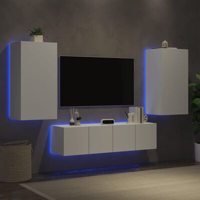 vidaXL Unités murales TV avec LED 4 pcs blanc bois d'ingénierie