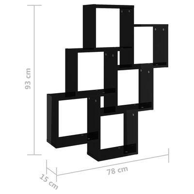vidaXL Étagère murale cube Noir brillant 78x15x93 cm Bois d’ingénierie