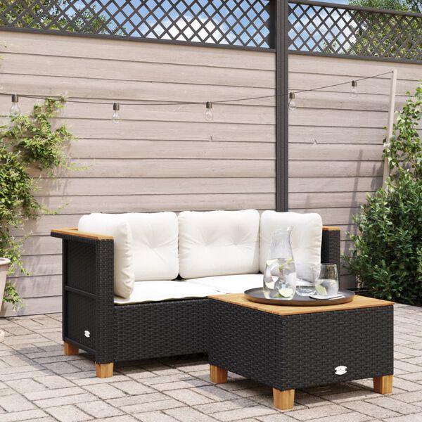 vidaXL Canapés d'angle de jardin et coussins 2 pcs noir résine tressée