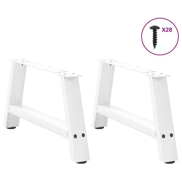 vidaXL Pieds de table basse en forme de A, 2 pi&egrave;ces, blanc, 70 x (30-31) cm, acier