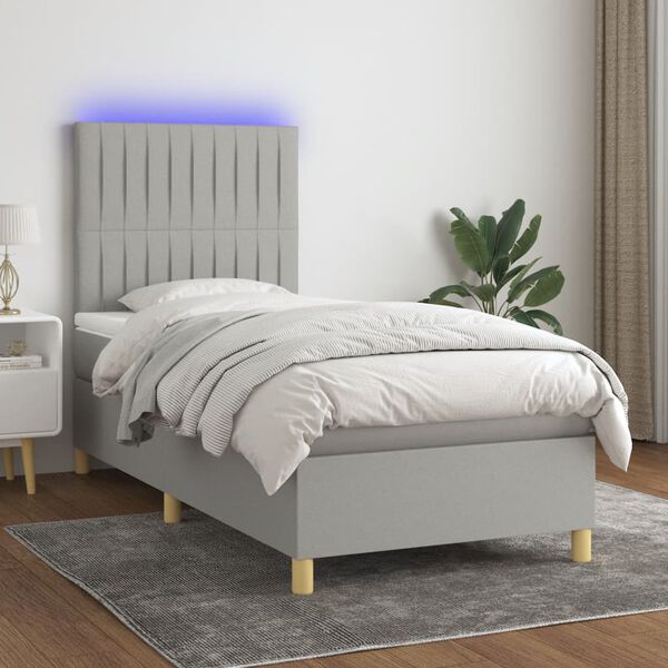 vidaXL Sommier &agrave; lattes de lit matelas LED Gris clair 100x200 cm Tissu