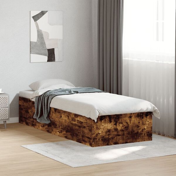 vidaXL Cadre de lit sans matelas ch&ecirc;ne fum&eacute; 90x190 cm