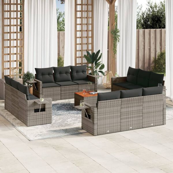 vidaXL Salon de jardin avec coussins 13 pcs gris r&eacute;sine tress&eacute;e