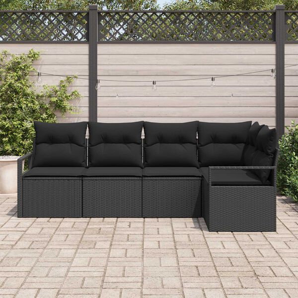 vidaXL Ensemble de Canapés avec coussin 5 pcs Noir polyrotin