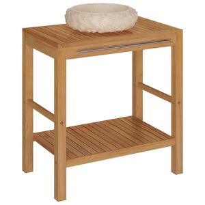 vidaXL Armoire de toilette en teck solide avec lavabo en marbre Cr&egrave;me