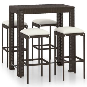 vidaXL Meuble de bar de jardin 5 pcs et coussins R&eacute;sine tress&eacute;e Marron