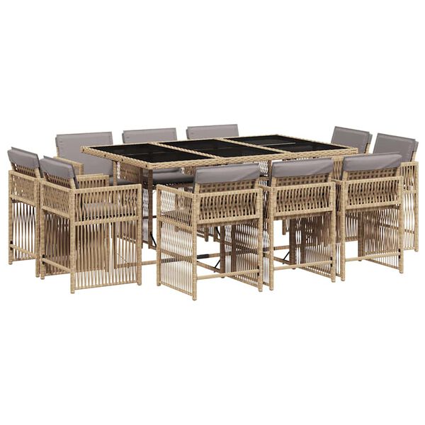 vidaXL Ensemble &agrave; manger de jardin et coussins 11 pcs m&eacute;lange beige