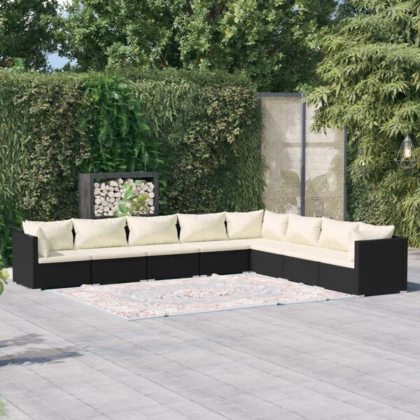 vidaXL Salon de jardin 8 pcs avec coussins R&eacute;sine tress&eacute;e Noir