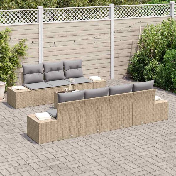 vidaXL Ensemble de canap&eacute; de jardin 8 pcs Beige et gris polyrotin