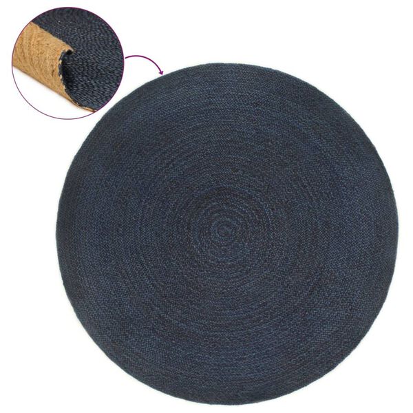 vidaXL Tapis tress&eacute; r&eacute;versible Bleu marine et naturel 120 cm Jute Rond