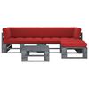 vidaXL Salon de jardin palette 4pcs avec coussins Pin impr&eacute;gn&eacute; de gris