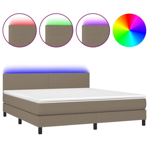 vidaXL Sommier &agrave; lattes de lit avec matelas LED Taupe 180x200 cm Tissu