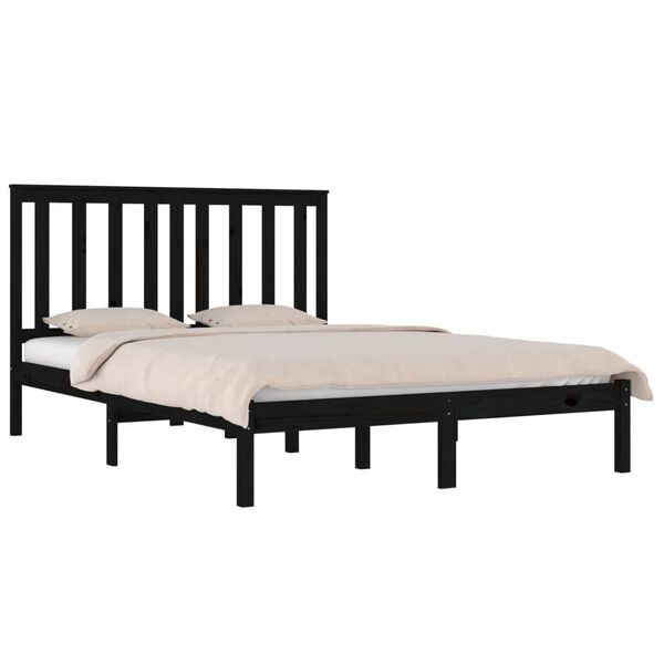 vidaXL Cadre de lit sans matelas noir bois massif 140x190 cm