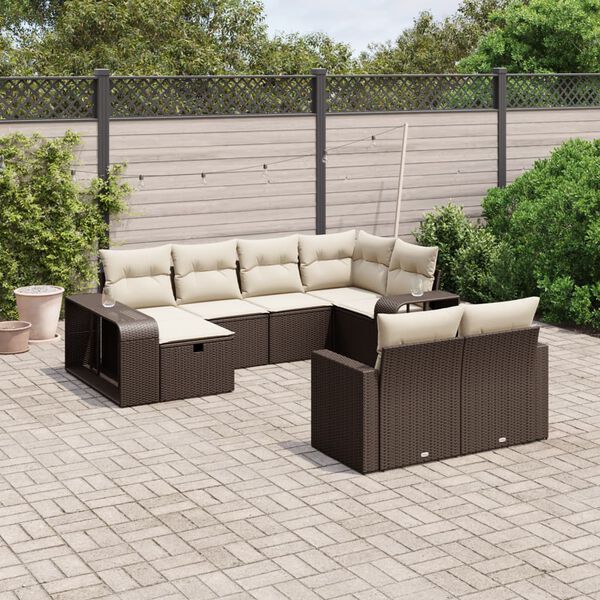 vidaXL Salon de jardin 10 pcs avec coussins marron r&eacute;sine tress&eacute;e