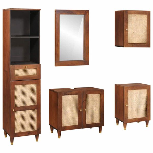 vidaXL Cabinet de salle de bain avec tiroir 5 pcs Marron et Noir