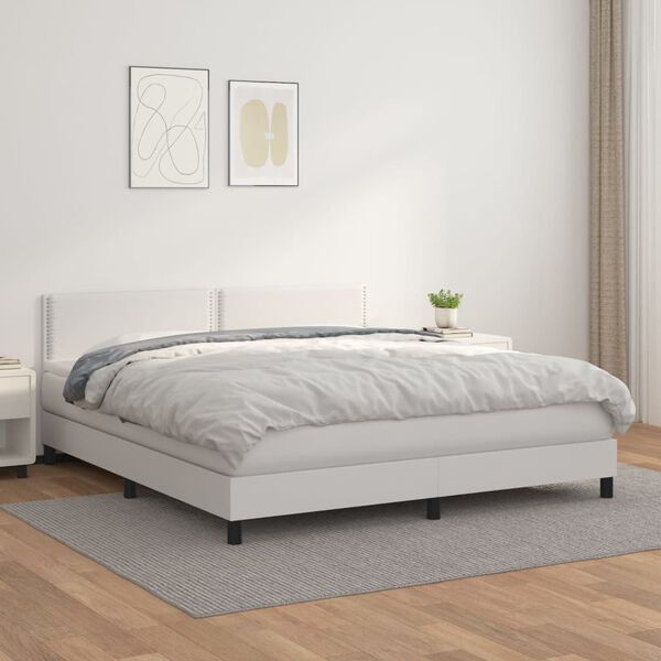 vidaXL Sommier &agrave; lattes de lit avec matelas Blanc 160x200cm Similicuir