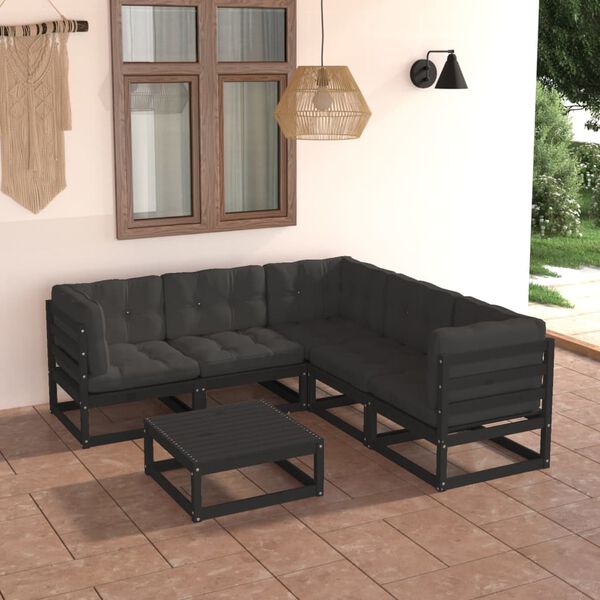 vidaXL Salon de jardin 6 pcs avec coussins Bois de pin massif
