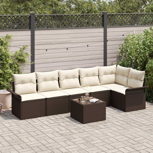 vidaXL Ensemble de canap&eacute; de jardin 7 pcs Marron Poly rotin