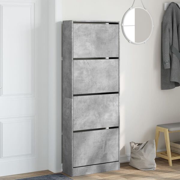 vidaXL Armoire &agrave; chaussures gris b&eacute;ton 60x21x163,5cm bois d'ing&eacute;nierie