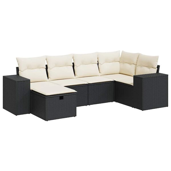 vidaXL Salon de jardin 6 pcs avec coussins noir r&eacute;sine tress&eacute;e