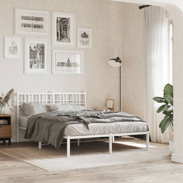 vidaXL Cadre de lit m&eacute;tal sans matelas et t&ecirc;te de lit blanc 120x190 cm