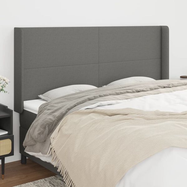 vidaXL T&ecirc;te de lit avec oreilles Gris fonc&eacute; 183x16x118/128 cm Tissu