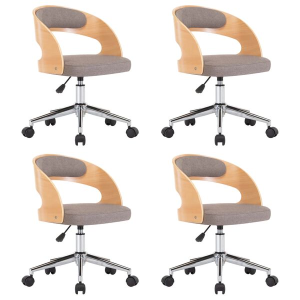 vidaXL Chaises pivotantes &agrave; manger lot de 4 taupe bois courb&eacute; et tissu