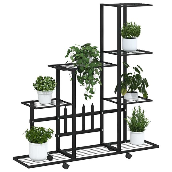 vidaXL Support pour plantes sur roues 94,5x25x92,5 cm Noir M&eacute;tal