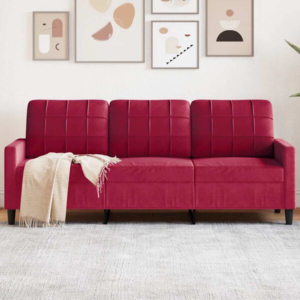 vidaXL Canap&eacute; &agrave; 3 places Rouge bordeaux 180 cm Velours