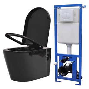 vidaXL Toilette suspendue au mur avec r&eacute;servoir cach&eacute; C&eacute;ramique Noir